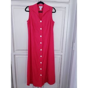 Vtg Graff Linen Maxi Shirt Dress Sleeveless Cottagecore S Deep Hot Pink Buttons‎